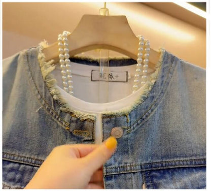 【人気商品再入荷】好感度UP 着心地良い 絶対欲しい レイヤード風 デニム 切り替え ジャケットゆったりコートE-11061