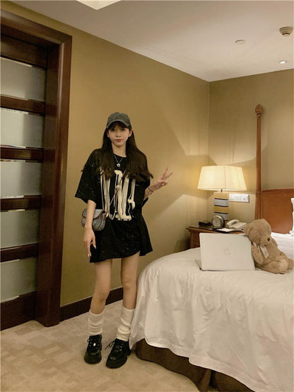 売り切れ必至 アバンギャルド 気質アップ おしゃれ度高め ルーズ 半袖 Tシャツ E-9289