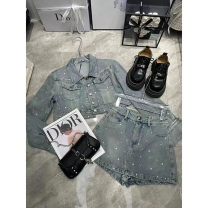 超人気 セット デニムジャケット＋ラップスカート E-6529