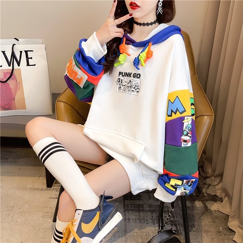 【半額！期間限定！！】(裏起毛あり)ファッション キュート 個性派 長袖 スウェット パーカー トップスE-2160