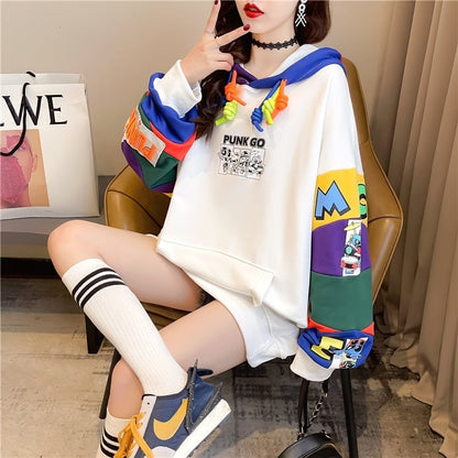 【半額！期間限定！！】(裏起毛あり)ファッション キュート 個性派 長袖 スウェット パーカー トップスE-2160