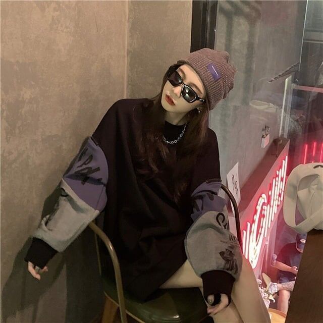 個性派 長袖 ラウンドネック ジッパー スウェット パーカーE-2146