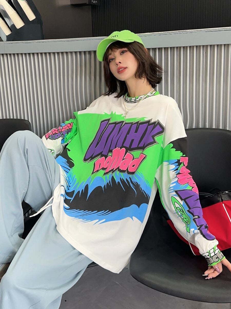 着回し力抜群 アバンギャルド 個性的なデザイン プリント全2色 TシャツE-9225