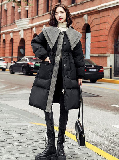 都市ファッショ デザイン オシャレ 切り替え 2色選択 ロングダウンジャケット E-9739