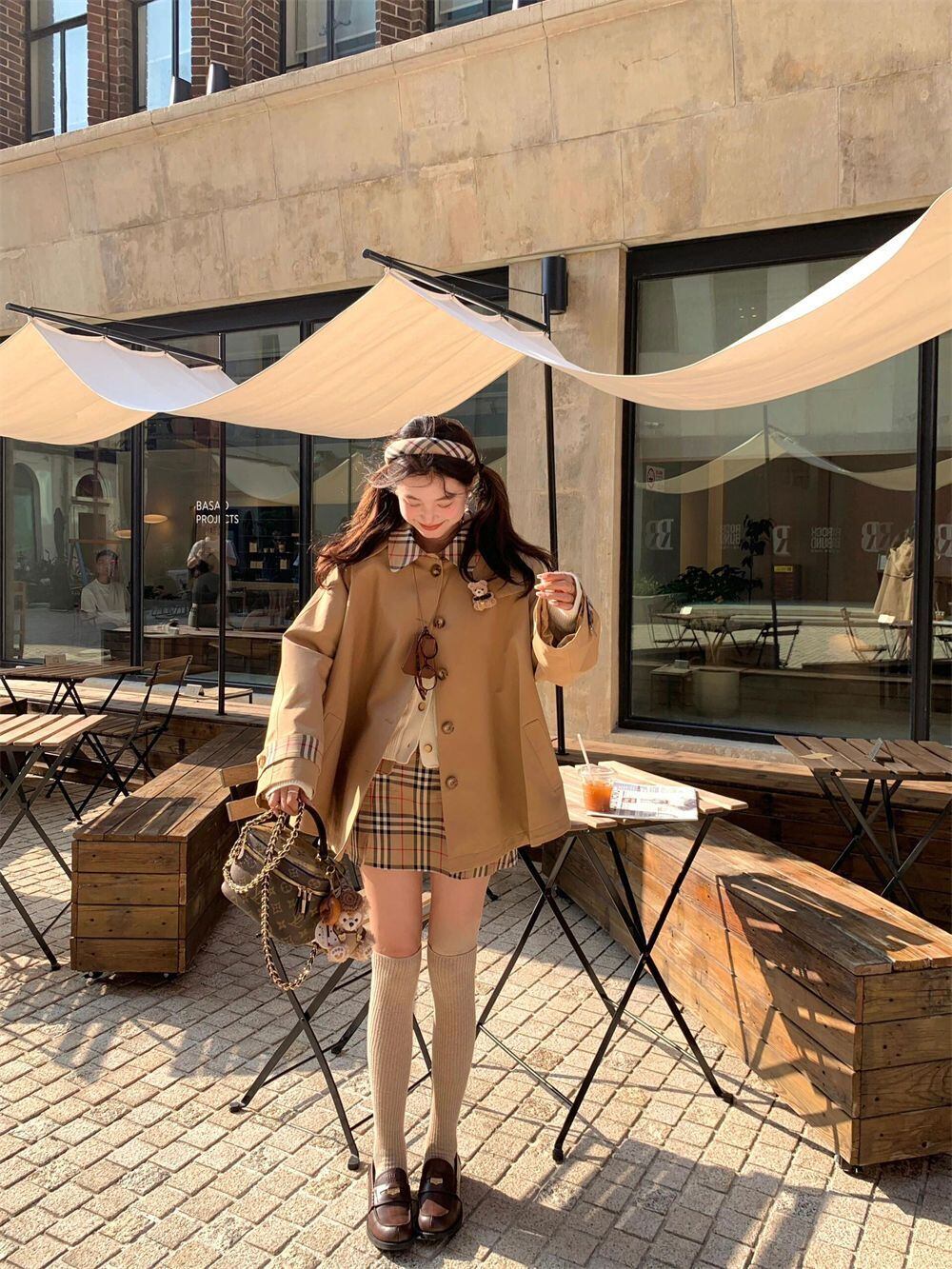 絶対欲しい おしゃれ度高め 上品 切り替え オーバーコート+スカートセットE-9518