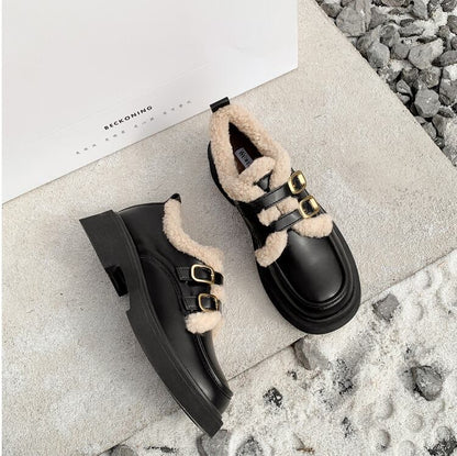 好感度満載 美感いっぱい 太ヒール スクエアトゥ ベルベット ローファー 革靴 2色選択可 シューズE-10551