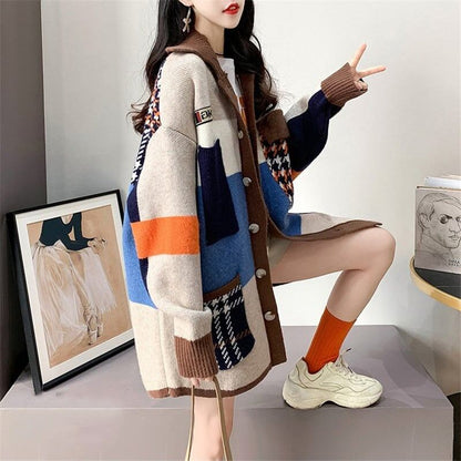 【人気商品再入荷】着心地良い 折り襟 大好評 長袖 切り替えカーディガンE-2193