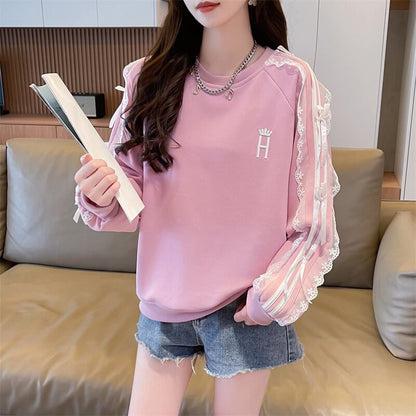 超人気 スウィート ファッション感満々 刺繍 切り替え 3色選択 スウェットE-9294