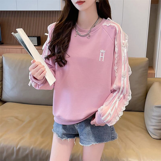 超人気 スウィート ファッション感満々 刺繍 切り替え 3色選択 スウェットE-9294