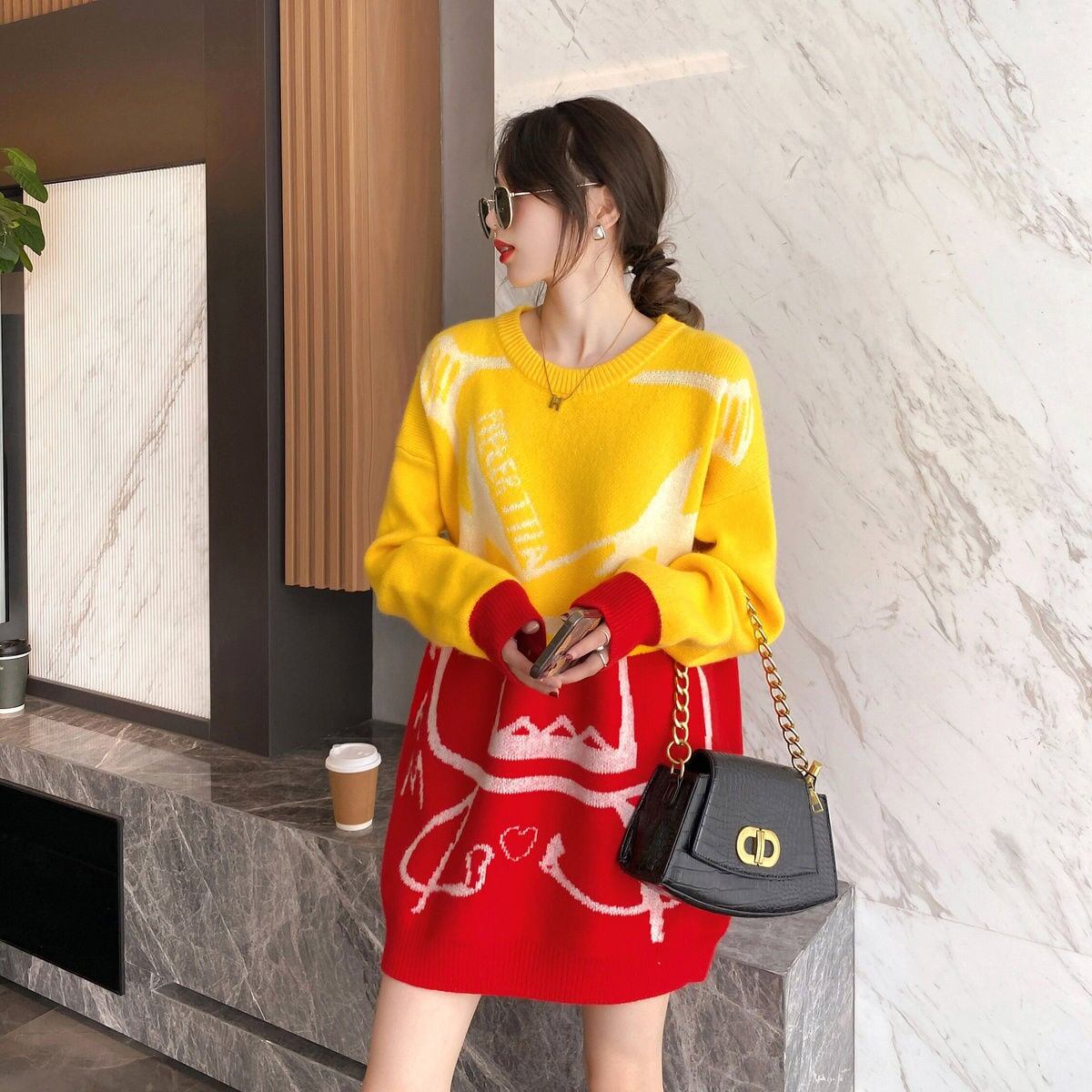 着?せカラーマッチングゆったり厚手ニットセーター全2色E-4498