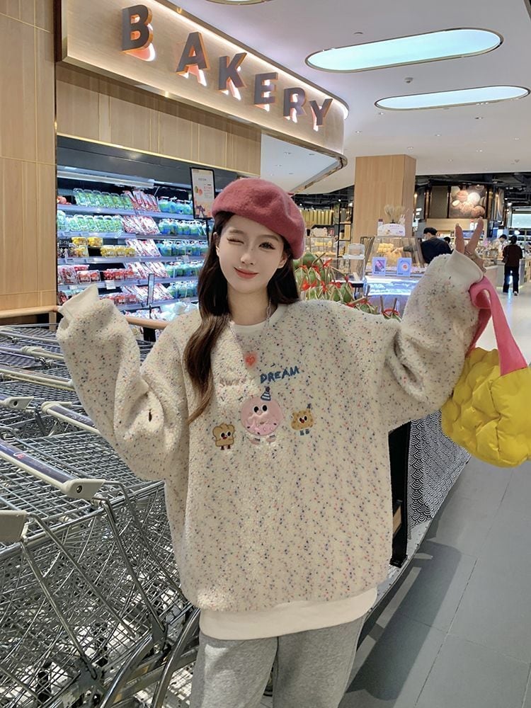 絶対欲しい刺?ロゴもこもこボアスウェット全2色E-4548