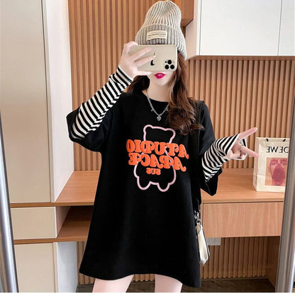 絶対流行 カジュアル アバンギャルド レイヤード風 プリント全3色 TシャツE-9587