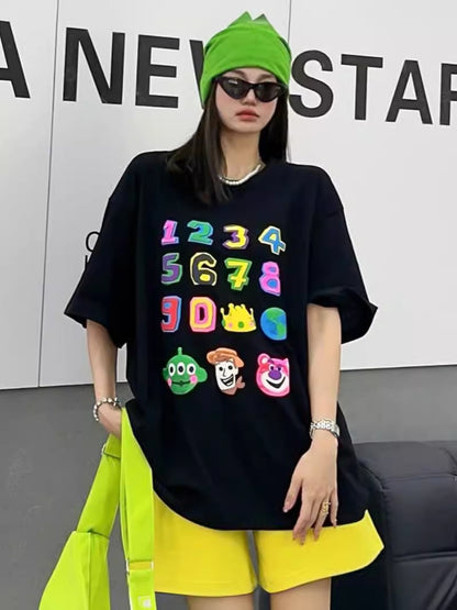 売り切れ必至 個性派 プリント三色 ゆったり 半袖Tシャツ ＜ins-8462＞