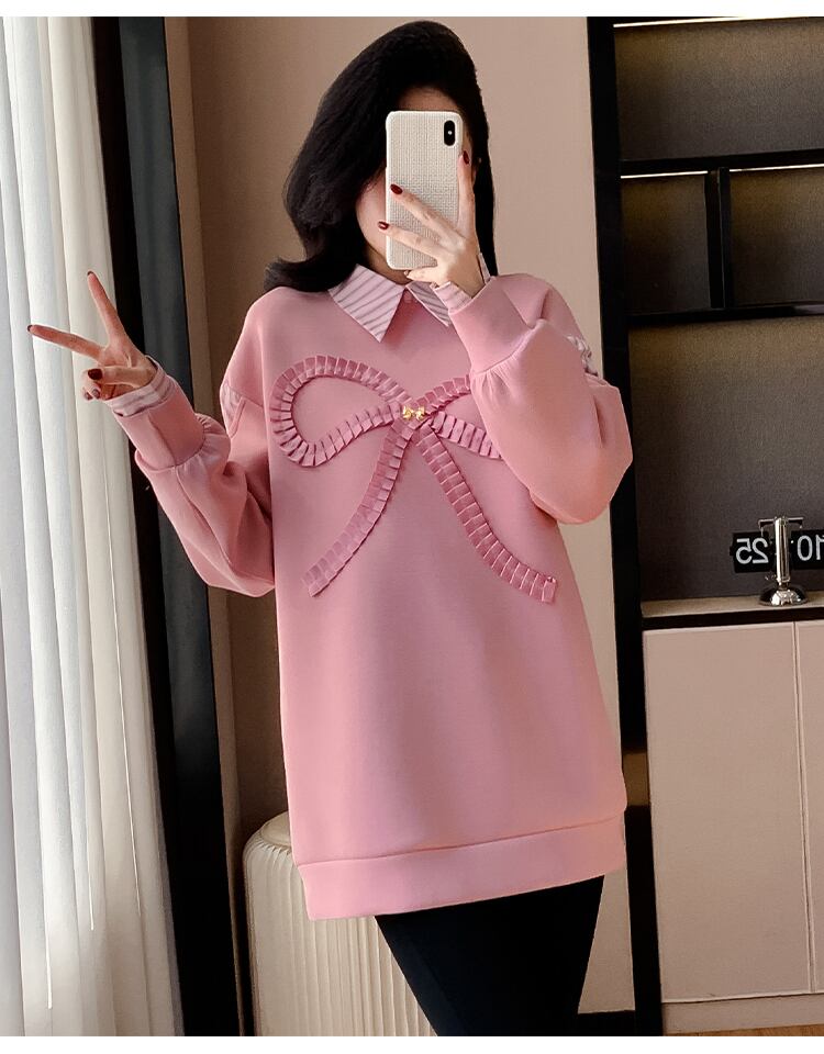 好感度UP レイヤード風 柔らかくて優しい印象 切り替え プラスベルベット 全3色 スウェットE-9809