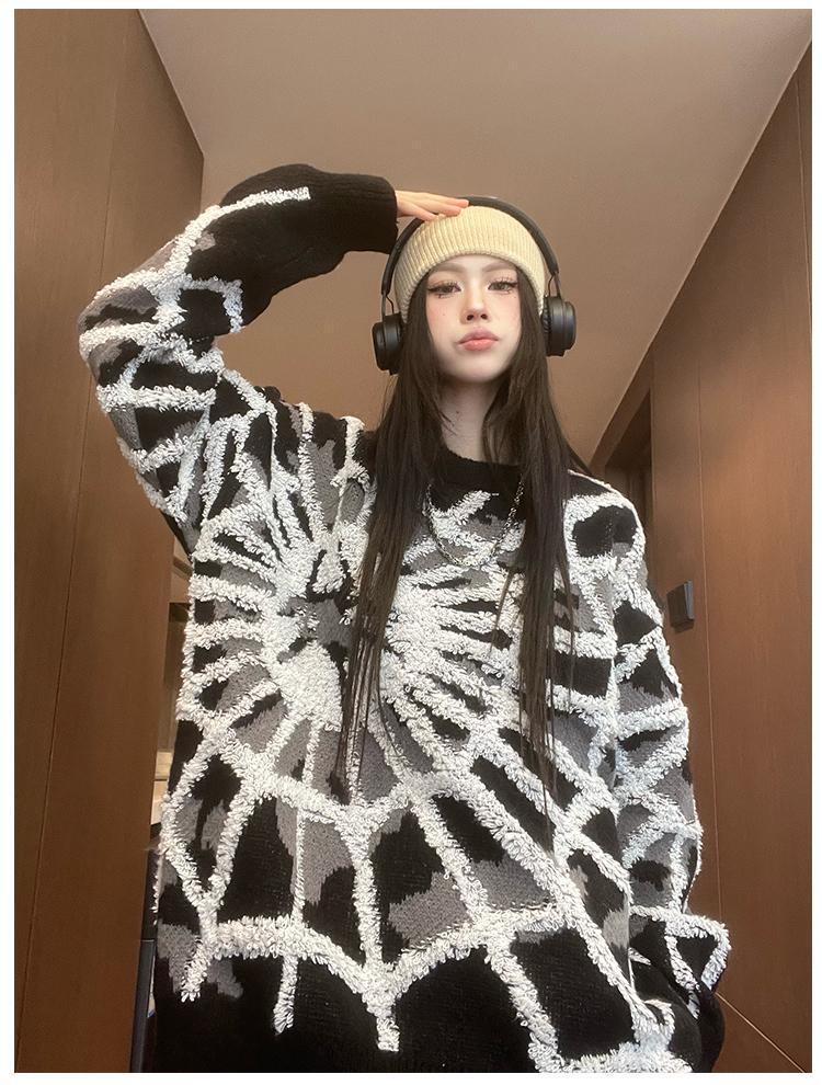 おしゃれ度アップビッグ刺?ロゴゆったりニットセーター全2色   E-4572