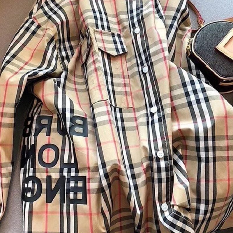 【ランキングNO.5】着痩せ チェック柄 レトロ 長袖 アルファベット シャツ ブラウスE-2144