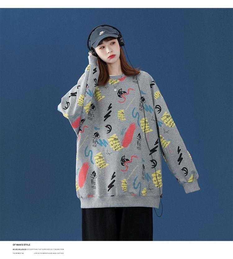 好感度UP カジュアル 定番シンプル プリント 4色選択 スウェットE-10846