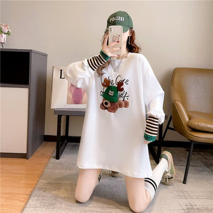 着心地抜群 ラウンドネック 好感度満載 カートゥーンプリント シャツ ブラウスE-2664