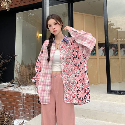 スタイルアップ効果抜群 切り替え カジュアル チェック柄 全2色 シャツ E-9177