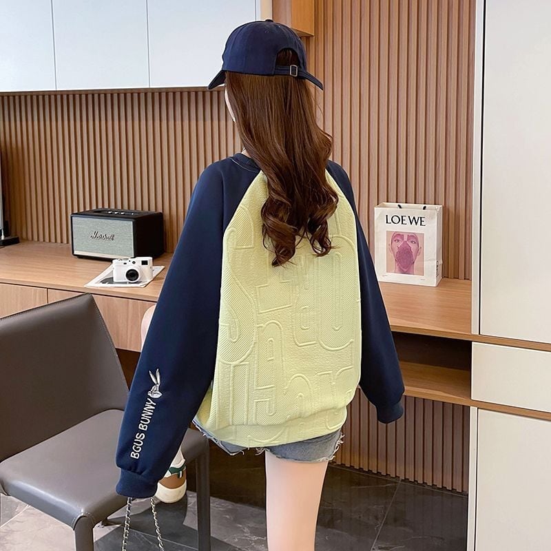 合わせやすい刺?ロゴゆったり厚手ラグランスリーブ   スウェット全2色E-4613