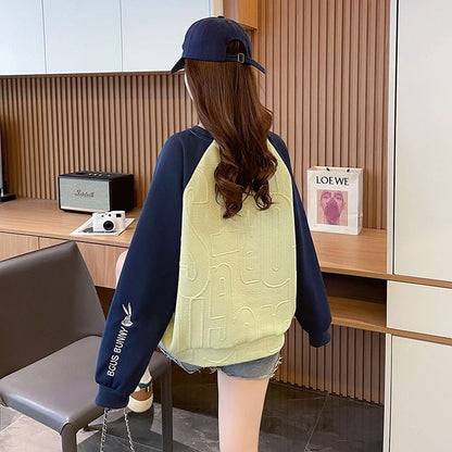 合わせやすい刺?ロゴゆったり厚手ラグランスリーブ   スウェット全2色E-4613