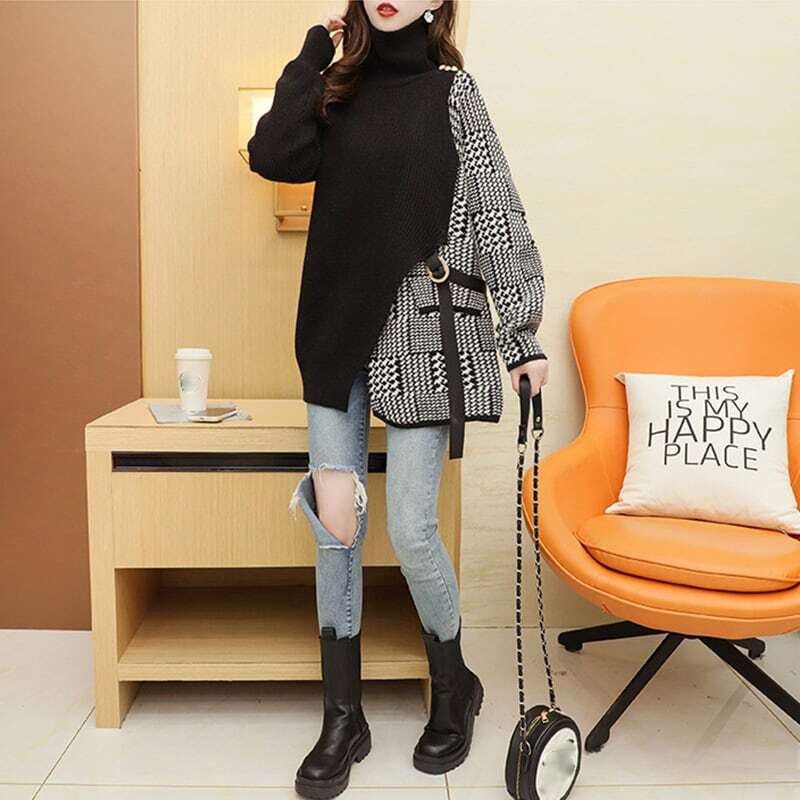 個性的なデザイン お洒落 一目惚れ 切り替え セーターE-3738