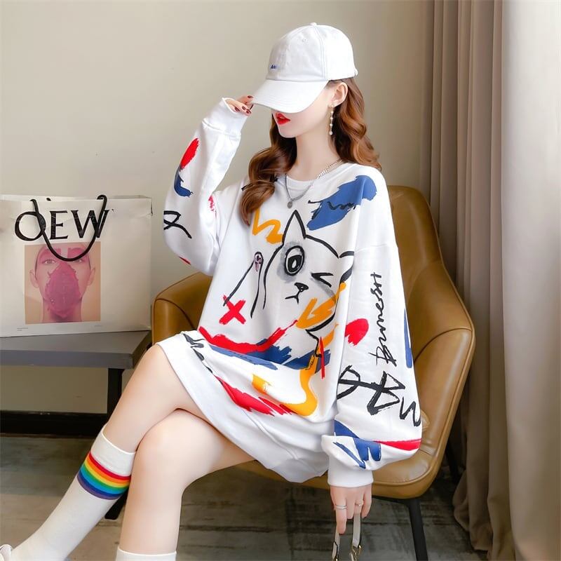 美人度アップ プリント ファッション スウェット パーカーE-3694