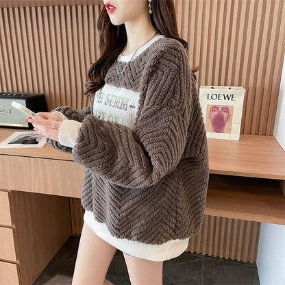 流行新作 美人度アップ 目を奪われる スタイルアップ カジュアル 2色選択 厚手のフリーススウェットシャツE-9822