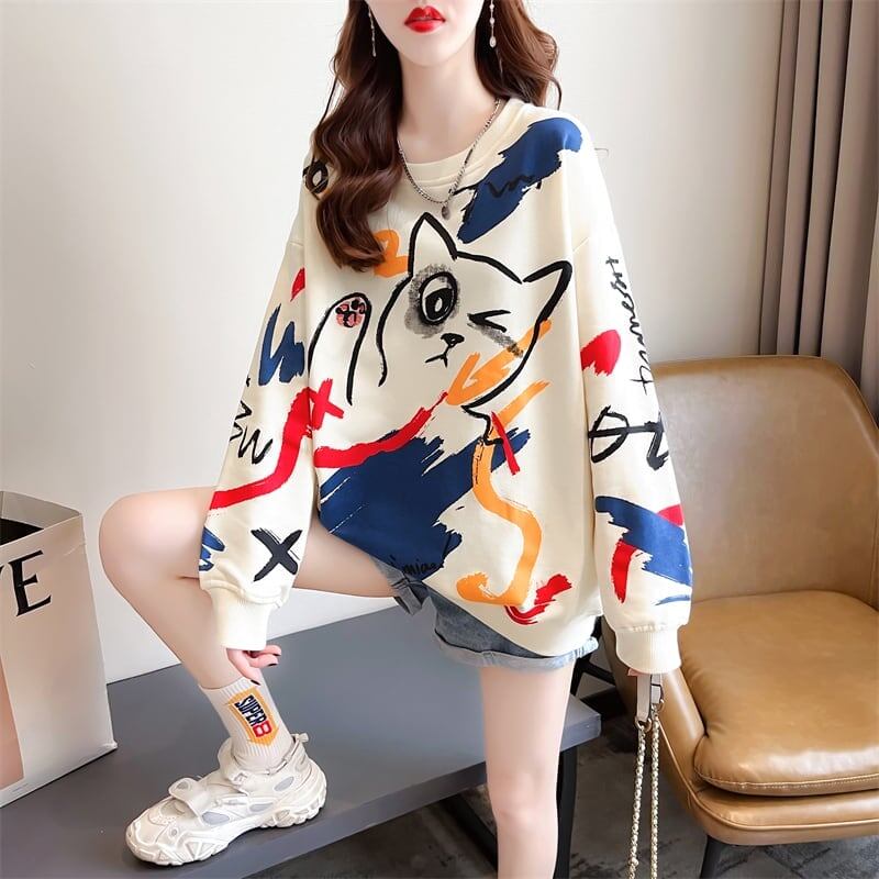 美人度アップ プリント ファッション スウェット パーカーE-3694