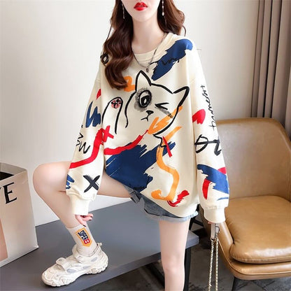 美人度アップ プリント ファッション スウェット パーカーE-3694