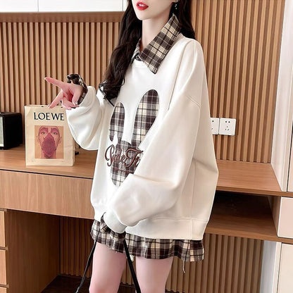 大活躍 カジュアル 大人可愛い レイヤード風 全3色 パーカーE-9592