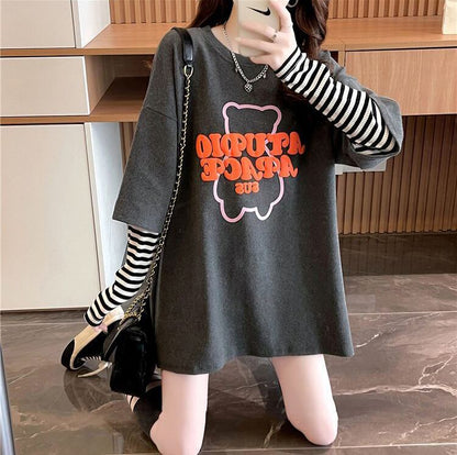 絶対流行 カジュアル アバンギャルド レイヤード風 プリント全3色 TシャツE-9587