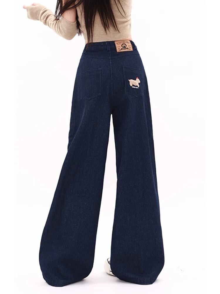 主役級の存在感！個性的なデザイン デニム 刺繍 ワイドパンツE-10604