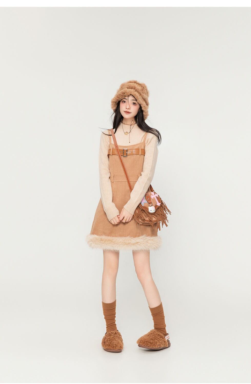 アクティブも綺麗も叶う  求めてたデザイン ぬいぐるみジャケットⅹサスペンダースカートセットE-9915