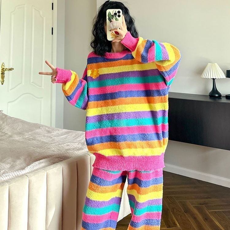 数量限定 上質コーラルフリースパジャマ スウィート トップス+パンツセットE-5290