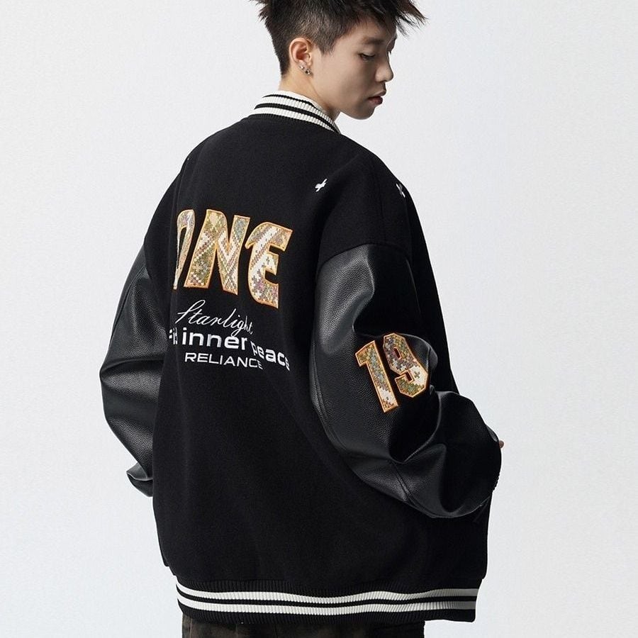 【中棉】人気爆発中 アメリカンレトロ 配色切り替え 刺繍ロゴ ユニセックス スタジャンE-12627