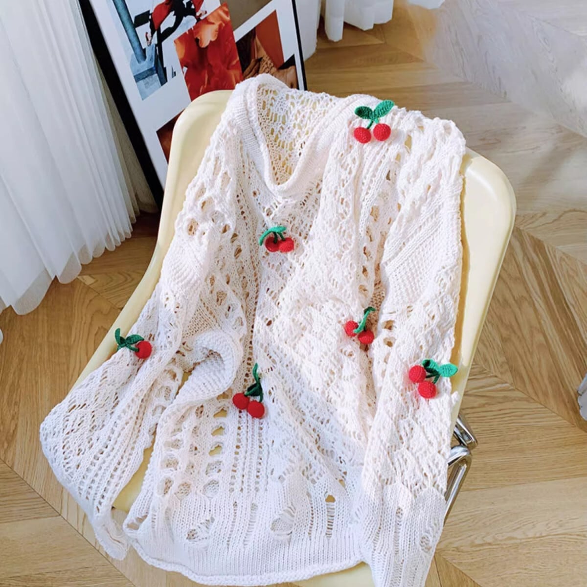 話題沸騰中 キュート 美人度アップ おしゃれ度高め 透かし彫り ニットトップスE-9154