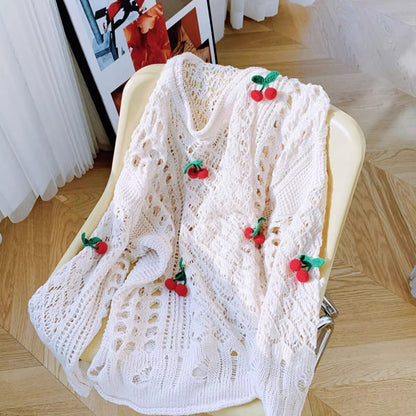 話題沸騰中 キュート 美人度アップ おしゃれ度高め 透かし彫り ニットトップスE-9154