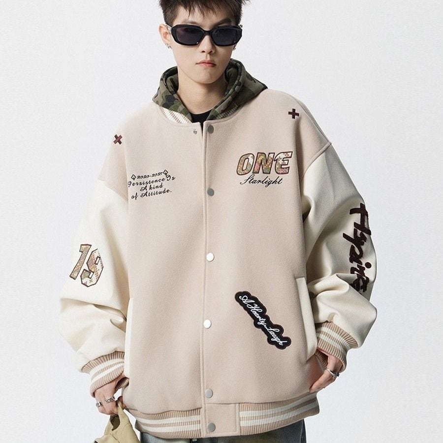 【中棉】人気爆発中 アメリカンレトロ 配色切り替え 刺繍ロゴ ユニセックス スタジャンE-12627