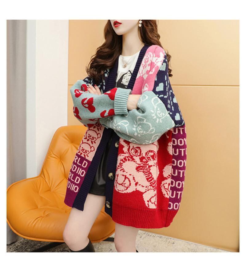 ルーズレイジースタイル漫画セーターカーディガントE-5021