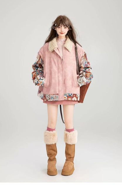 柔らかくて優しい印象 ラムフリース カジュアル コート ダウンジャケットE-10072