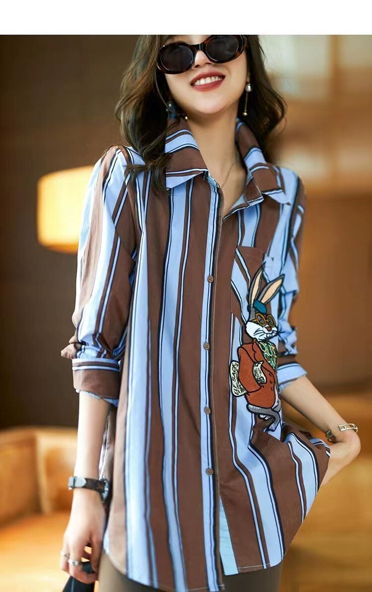 都市ファッショ デザイン オシャレ エレガント ストライプ柄 全2色 シャツ E-9162