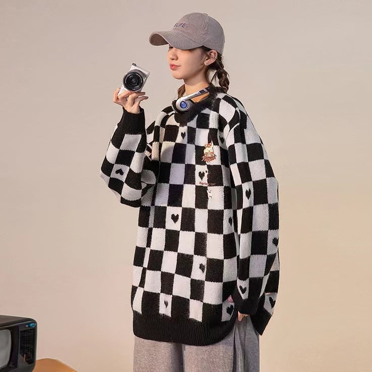 人気新作チェック柄刺?ロゴニットセータートップス全3色E-4332