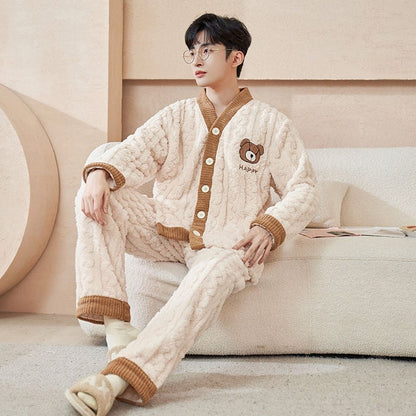 定番シンプル 肌触り抜群 求めてたデザイン 3種選択 サンゴフリース カップル パジャマ E-9775