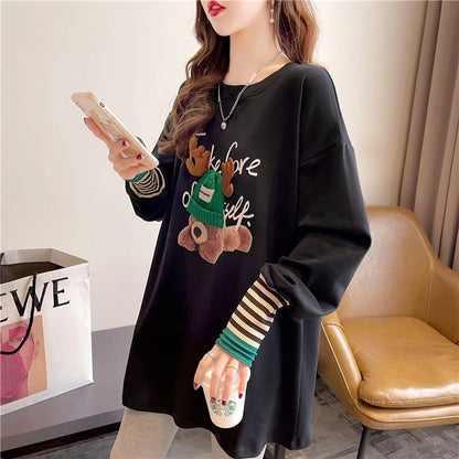 着心地抜群 ラウンドネック 好感度満載 カートゥーンプリント シャツ ブラウスE-2664