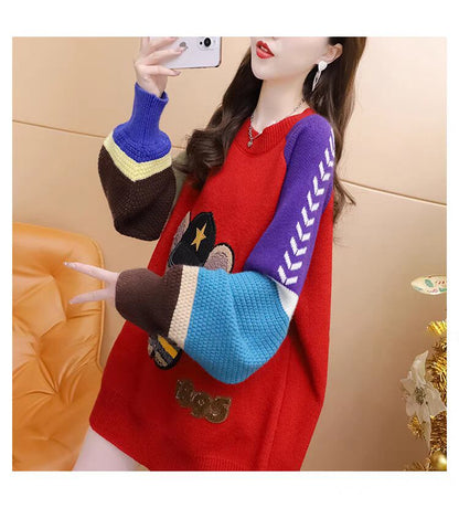 超人気 スタイルアップ ファッション感満々 切り替え 2色選択ニットトップスE-9940