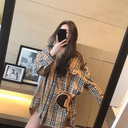 【ランキングNO.5】着痩せ チェック柄 レトロ 長袖 アルファベット シャツ ブラウスE-2144