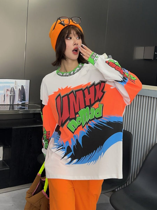 着回し力抜群 アバンギャルド 個性的なデザイン プリント全2色 TシャツE-9225