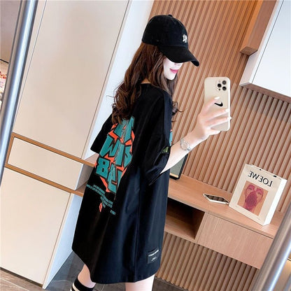 組み合わせやすい 数字ロゴ アルファベット プリントTシャツ ゆったり半袖＜ins-6527＞