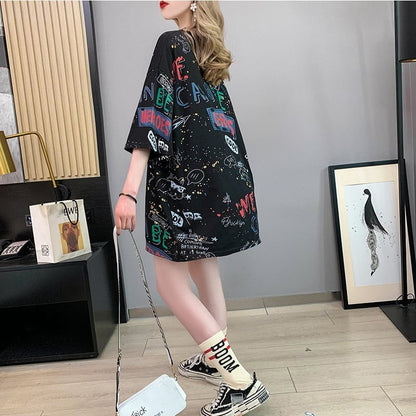 スタイリッシュ 一目惚れ 切り替え プリント Tシャツ カットソー＜ins-3540＞